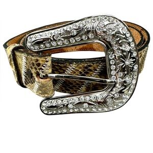 ACME Python Snake Belt Size 36 with Nocona Embellished Bling Silver Buckle